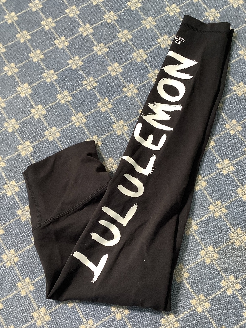 lululemon athletica Kids Black Leggings with Large White Logo Script